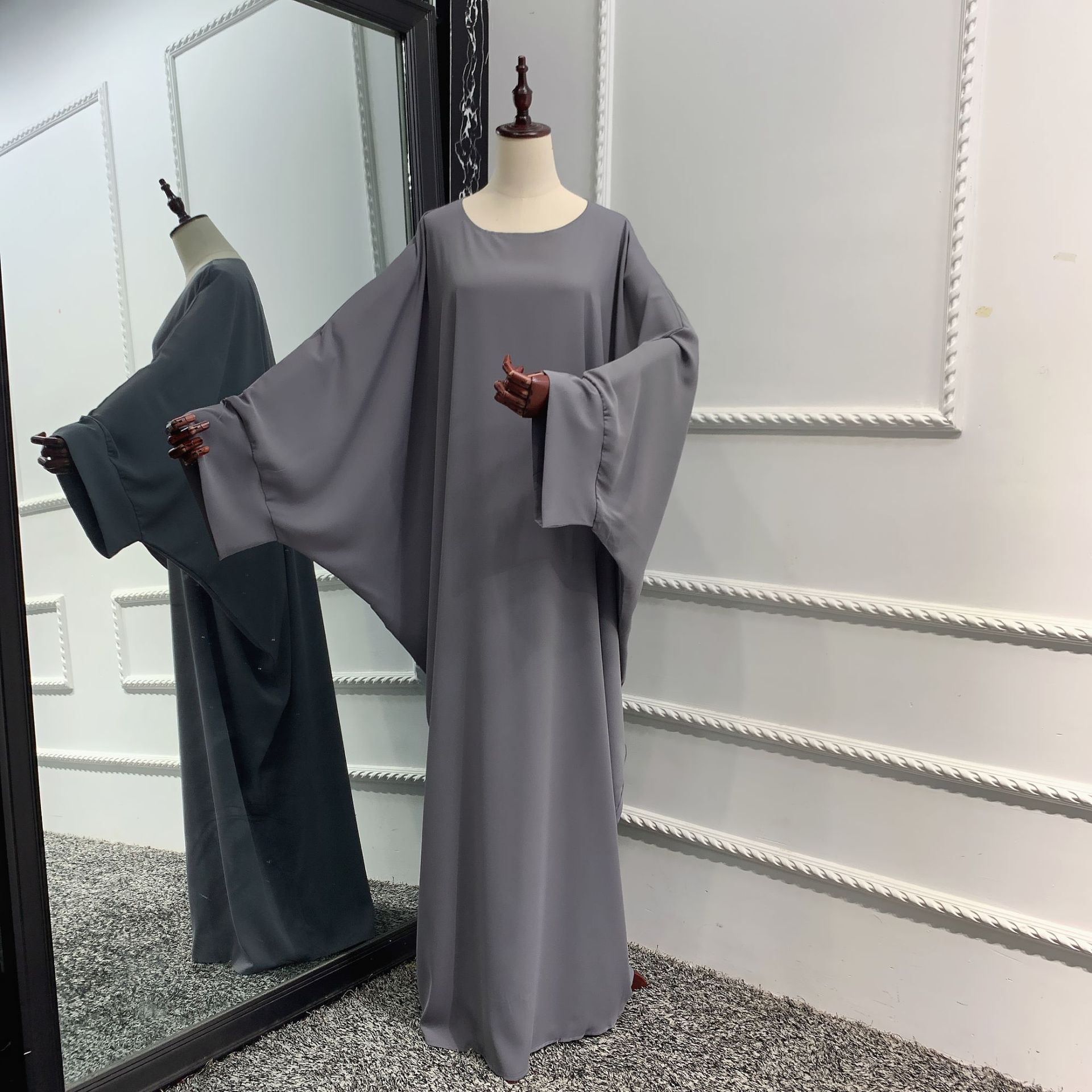 Muslim One Piece Jilbab Prayer Abaya Dress Batwing Sleeves Islamic Clothing Dubai Saudi Turkish Modesty Casual Hijab Robe