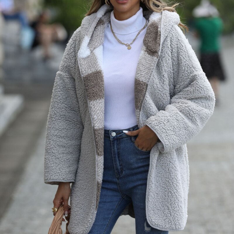 Deeptown Long Coat Women Warm Faux Fur Fleece Coat Jackets Thickened Oversized Cardigan Female Double Sided Chic Outwear Winter