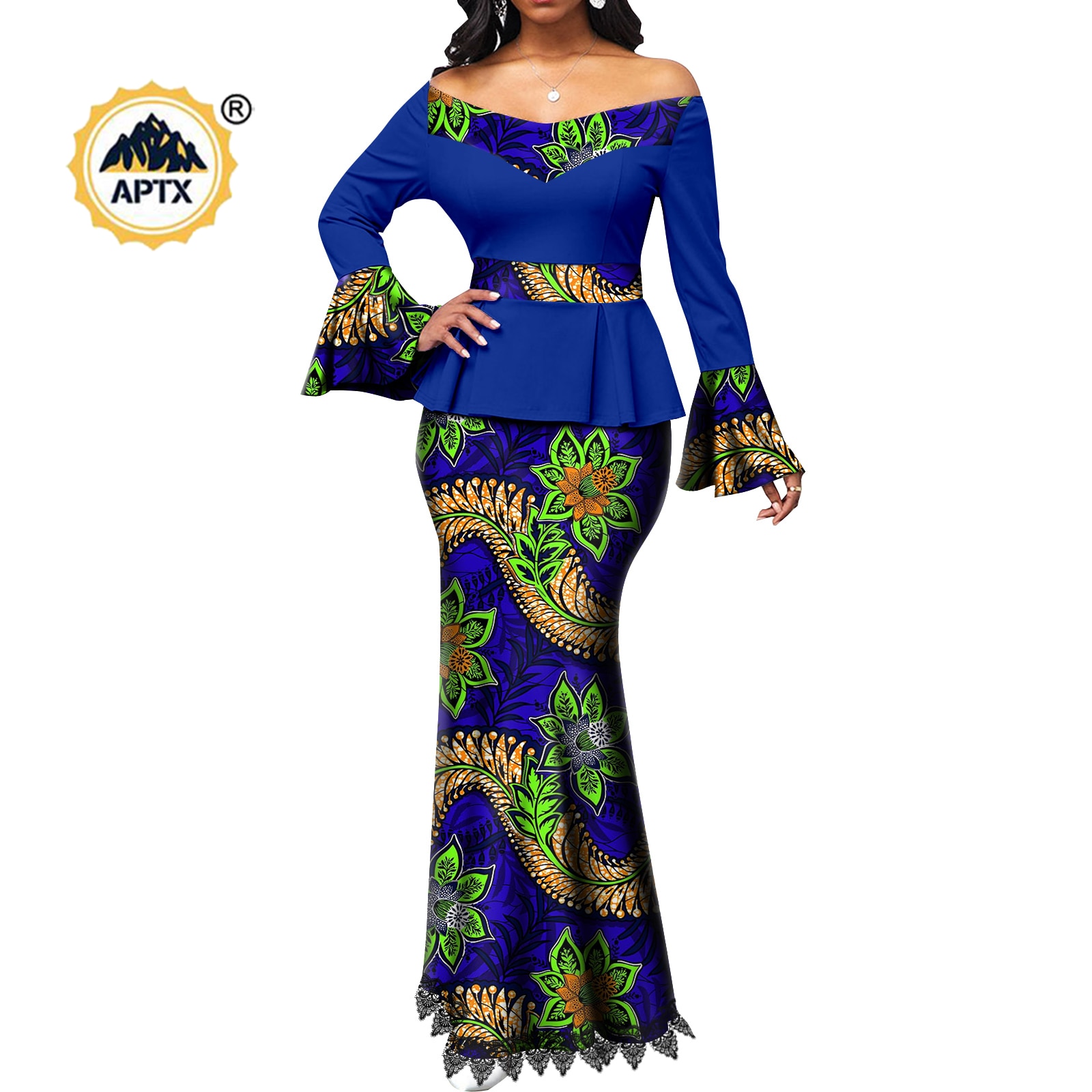 African Couple Clothes Women Print  V-neck Top and Lace Skirts Match Men Outfits Dashiki Long Vest Shirt and Pants Sets Y22C041