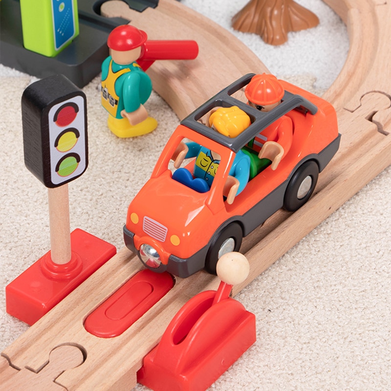 Wooden Track Train Set Car Wash Room Wooden Railway Car Educational Puzzle Toys Compatible Brand Wooden Track Toys for Boy Gifts