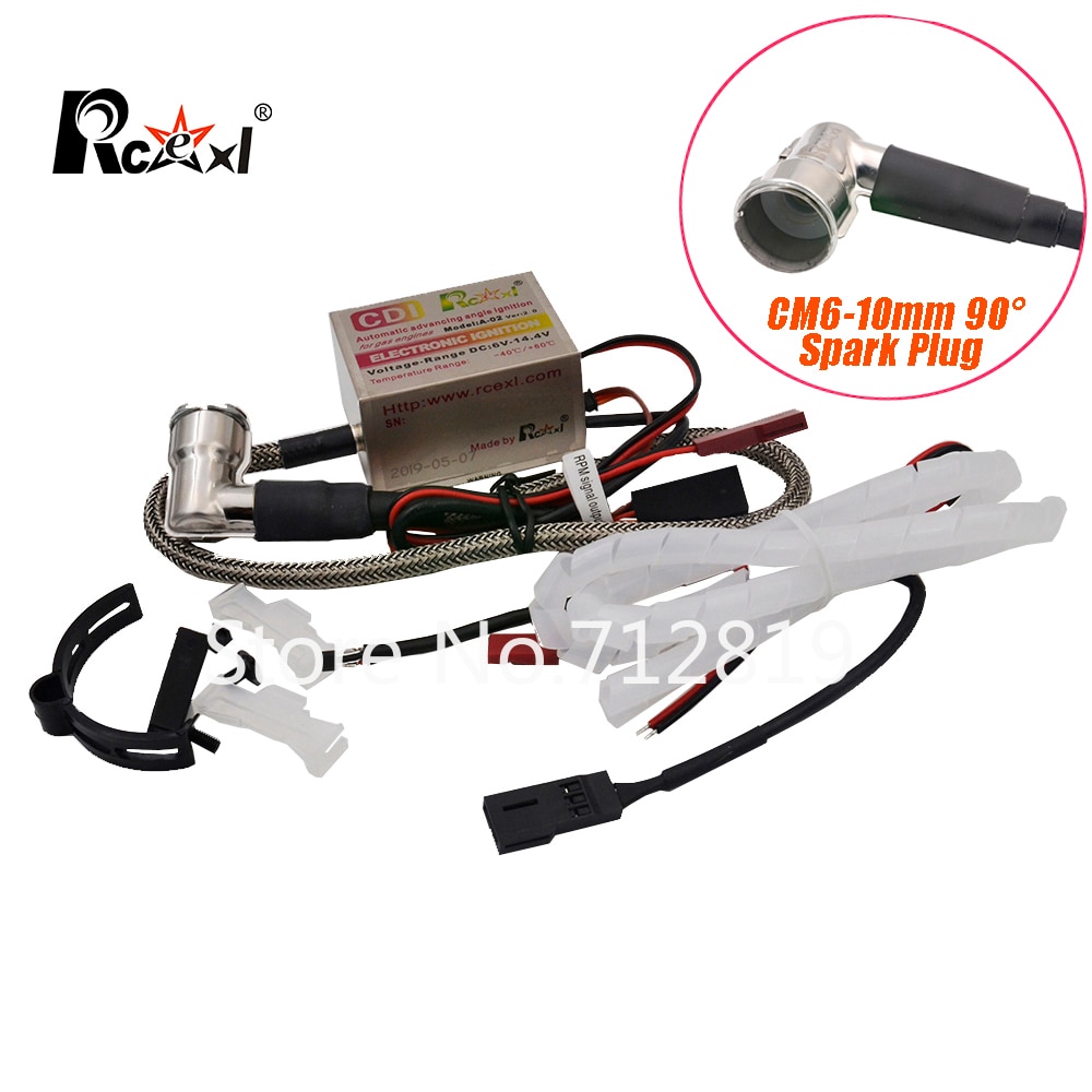 Rcexl Ignition CDI CM6-10mm 90 Degree Spark Plug DA DLE Gas Petrol Engine Rc Airplane for DLE20/DLE30/DLE55/CRRCpro GP26R/GP50R