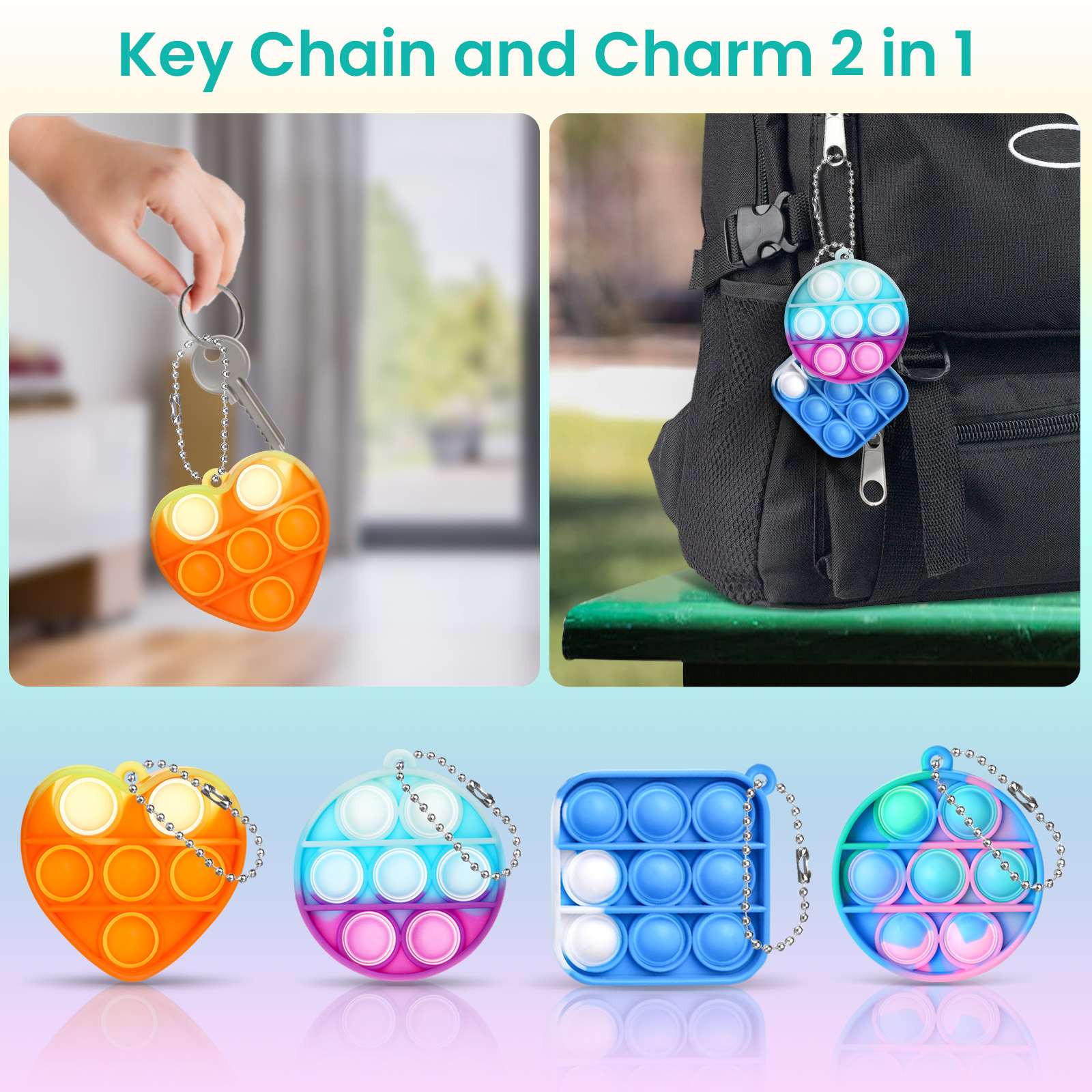 20/30/95Pcs Mini Squeeze Rainbow Stress Relief Sensory Hand Toy Popping Fidget Toy Pack Bubble Poping Keychain Squeeze Toys