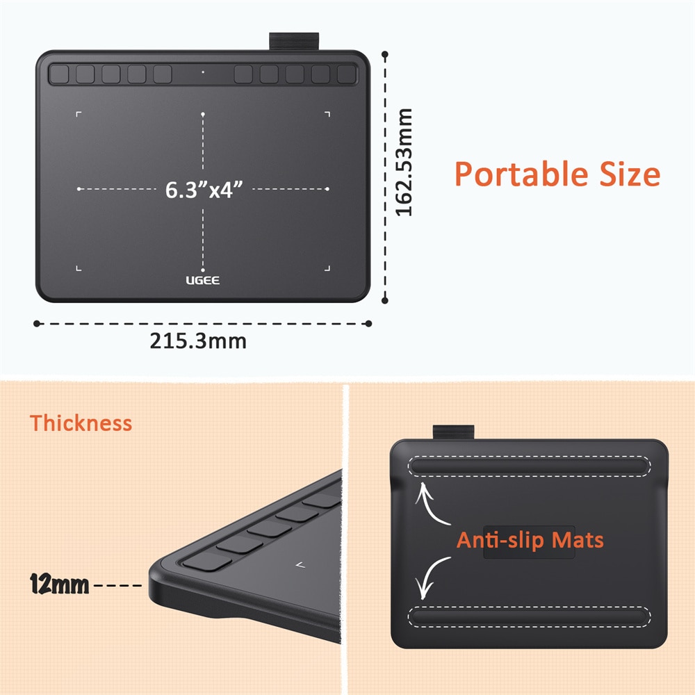 UGEE S640 Graphic Tablet 6inch Digital Drawing Tablets Battery-free Stylus Support Android Windows Mac