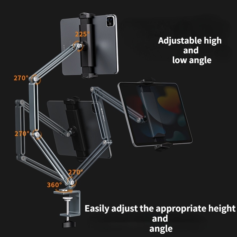 360 Adjustable Bed Tablet Stand for 4inch To 12.9inch Mobile Phones Tablets Lazy Arm Bed Desk Tablet Mount Support for IPad Mini