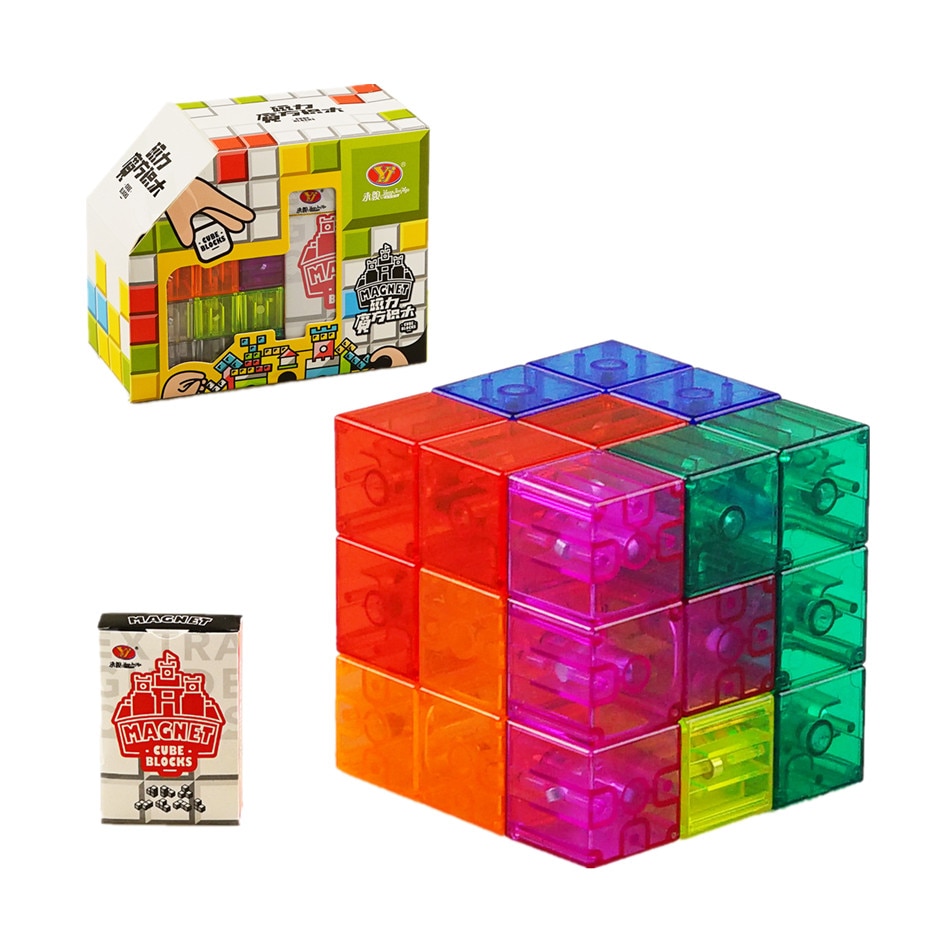 YJ DIY Magnetic Cube Building Blocks 3D Magnet Tile 7Pcs Set Puzzle Speed Cube 54pcs Guide Cards IntelligenceToys For Children