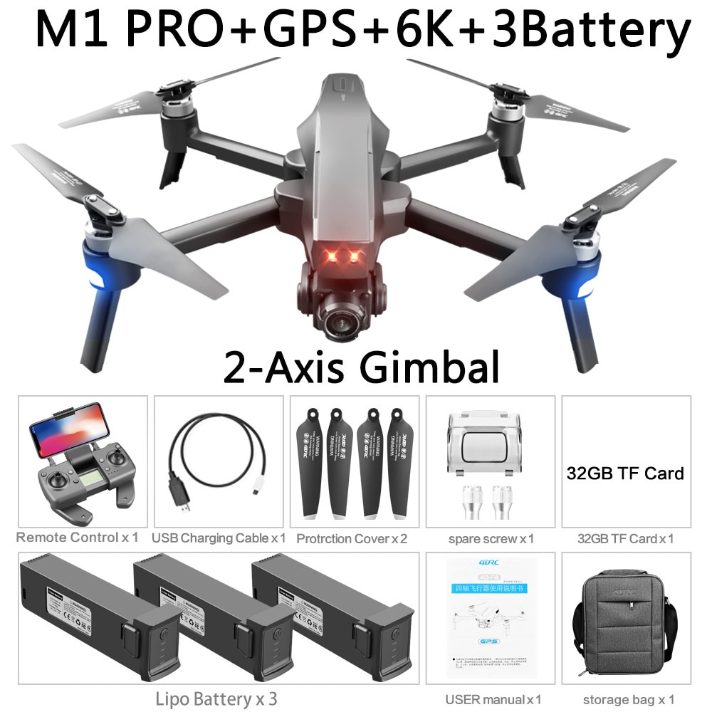 2021 M1 Pro 2 drone 4k HD mechanical 2-Axis gimbal camera 5G wifi gps system supports TF card drones distance 1.6km