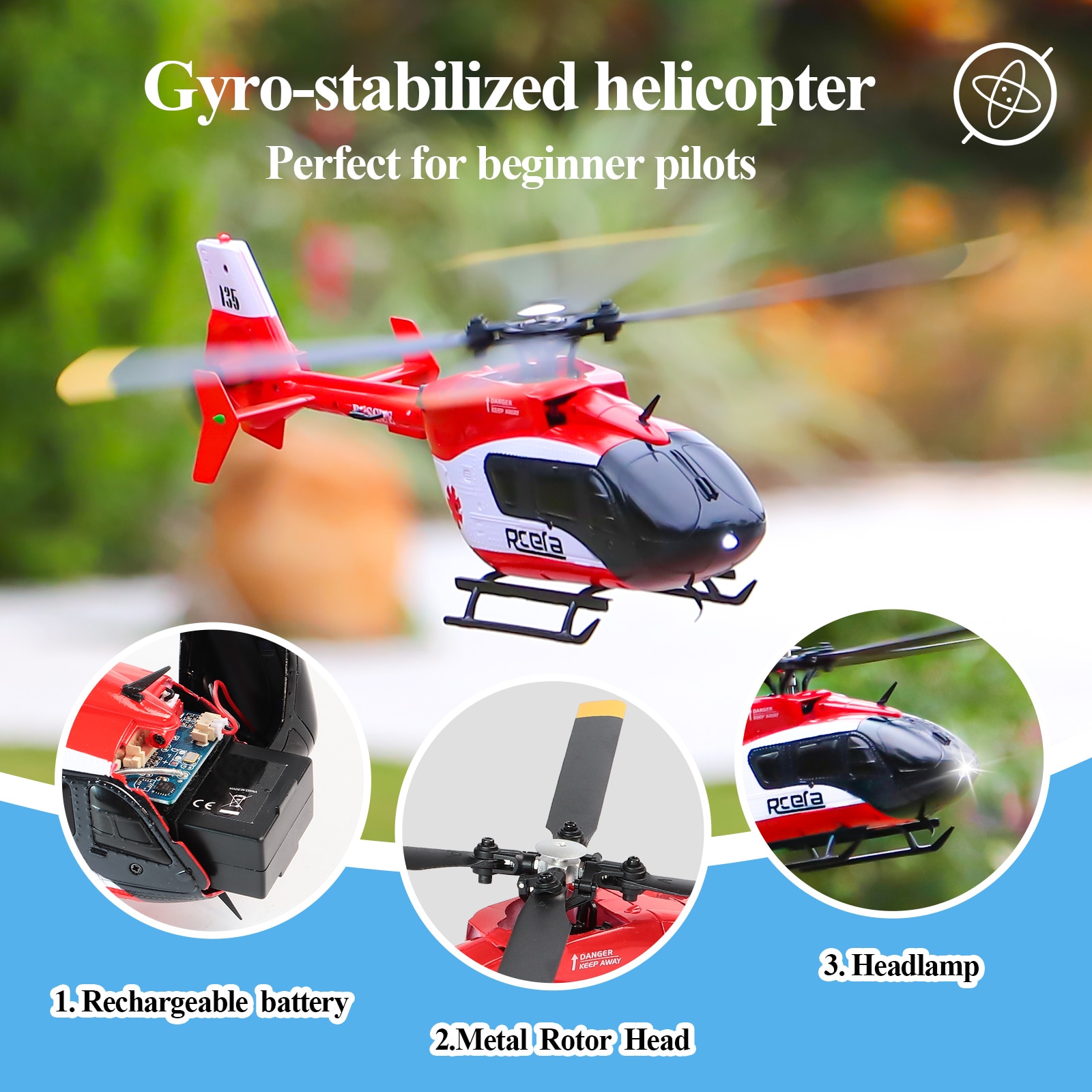 EC-135 Scaled 100 Size 4 Channels Gyro Stabilized RC Helicopter for Adults Professional Beginner Remote Control Hobby Toys - RTF