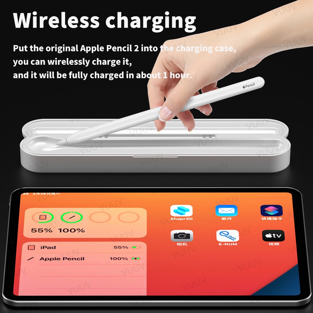VUUV Pencil Charger For Apple Pencil 2, Charger Case For Apple Pencil 2nd Magnetic Wireless Charging Case With 400mAh Power Bank
