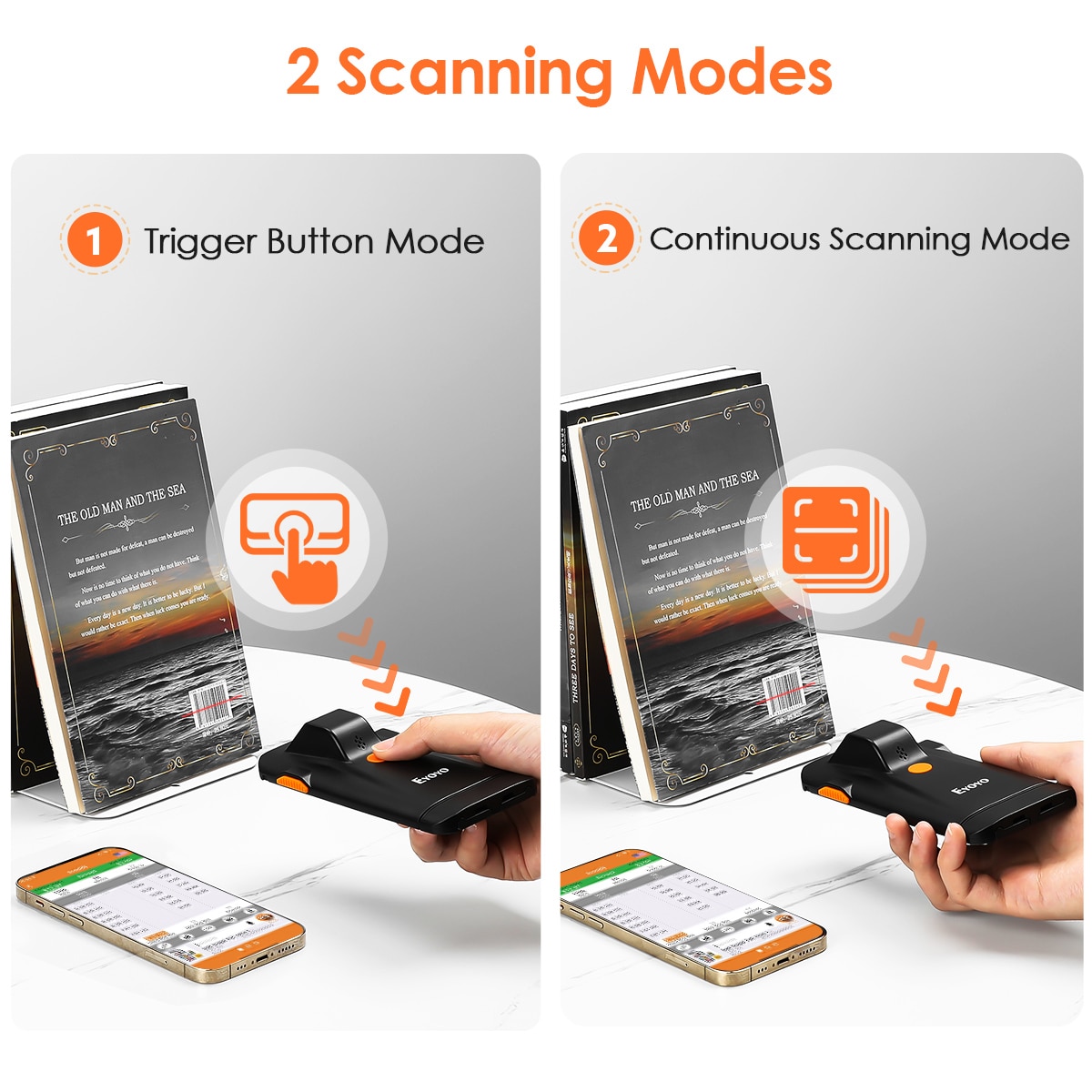 Eyoyo EY-024L1D 2D Back Clip Bluetooth Barcode Scanner Phone Portable Barcode Reader Data Matrix 1D Scanner Windows/Android/ iOS