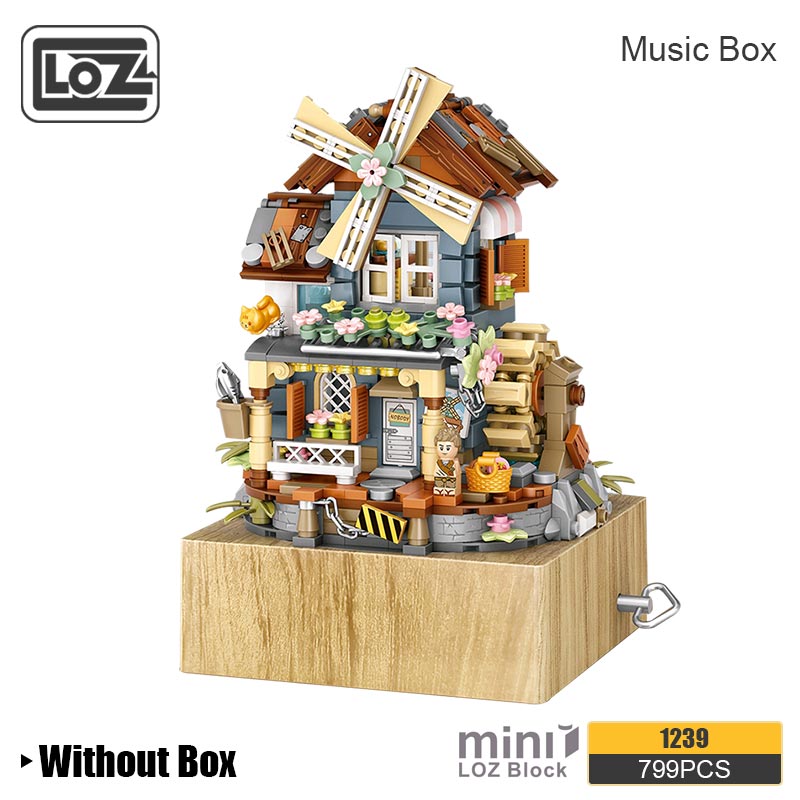 LOZ classical windmill house music box music box small particles assembled building blocks toy national tide puzzle model
