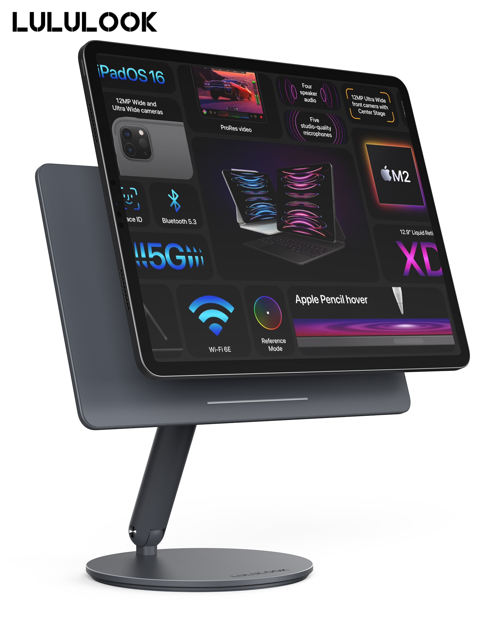 LULULOOK Magnetic Stand For iPad Pro,360° Rotation Base Adjustable Foldable Holder For iPad Pro 12.9/11 iPad Air 5/4th Bracket