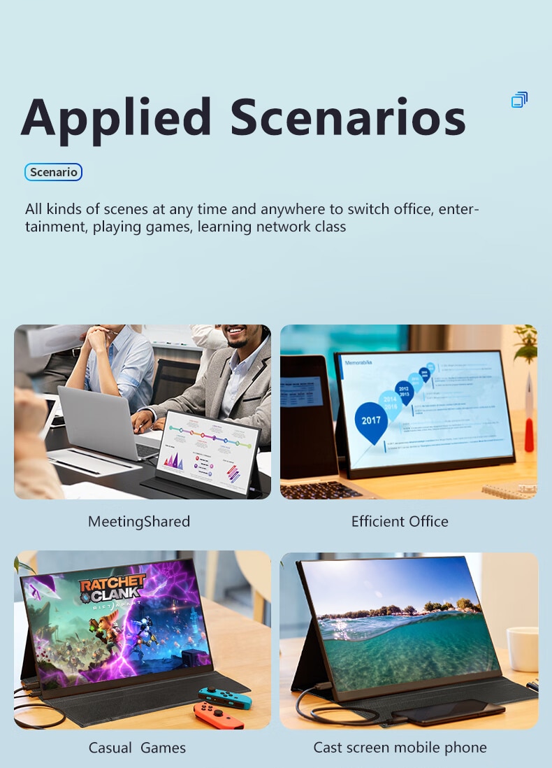 16 Inch 2.5K 144Hz Gaming Portable Monitor Touch LCD USB C HDMI Gamer Secondary Screen Swtich PS5 Smartphone Game PC Computer