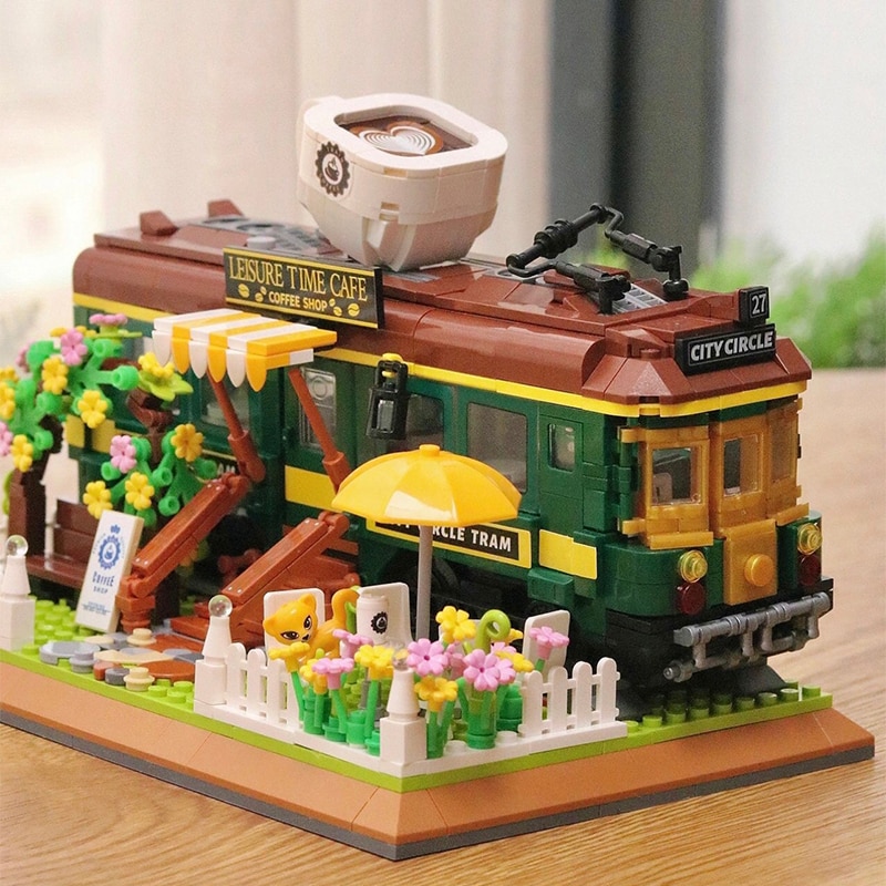 Mini City Corner Streetview Train Coffee House Model Bricks Micro Building Block Creative Expert Artistic Toys Gift Kids Friends