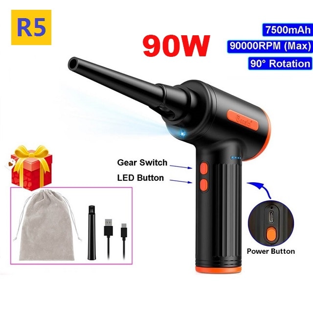 REESIBI 7500mAh 90W Cordless Electric Air Duster Rechargeable Dust Blower 90000 RPM Powerful Compressed Air Cans for PC Keyboard