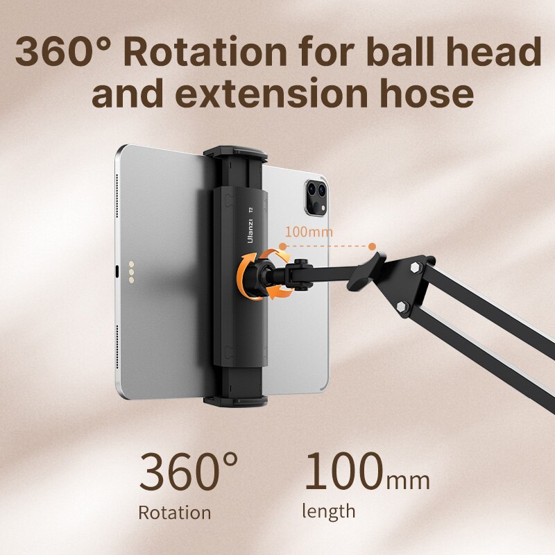 VIJIM Ulanzi T2 Metal Desktop Stand 360°LongArm Tablet Holder 10kgLoad Bed Desktop Lazy Bracket for IPad 4.6~12.9inch Smartphone