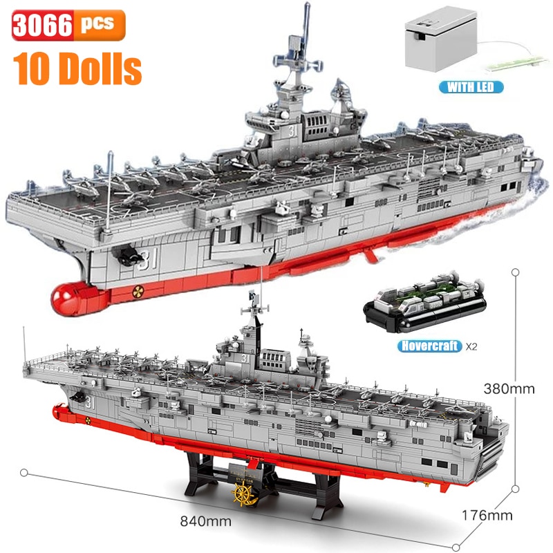 Sembo Block ShanDong Aircraft Carrier With LED Building Blocks Military Battleship Brick Weapon Warship Toys Warcraft Ship Boat