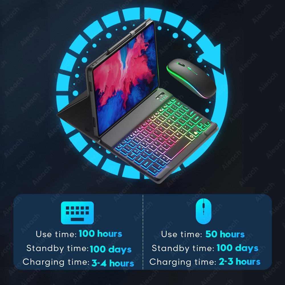 AIEACH Keyboard Case For Lenovo Tab P11 Pro P11 Plus P12 M10 3rd gen Case Bluetooth Keyboard Mouse Cover For Xiaoxin Pad 2022