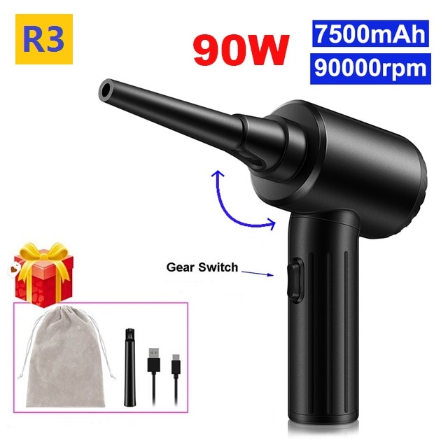 REESIBI 7500mAh 90W Cordless Electric Air Duster Rechargeable Dust Blower 90000 RPM Powerful Compressed Air Cans for PC Keyboard
