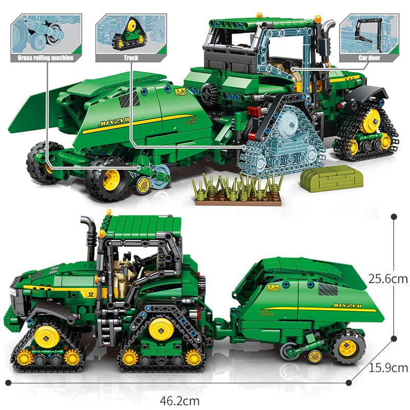 Technical 1404pcs Farm John Deere Harvester Machine Building Blocks MOC Mechanical Tractor Bricks Toys Gifts For Children Adult