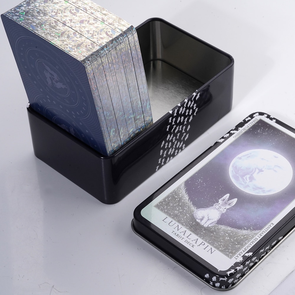 Lunalapin Tarot Luna Lapin Tarot Beginner in a Tin Metal Box High Quality 78 Card Gilded Edge Paper Booklet Based Rider Tarot