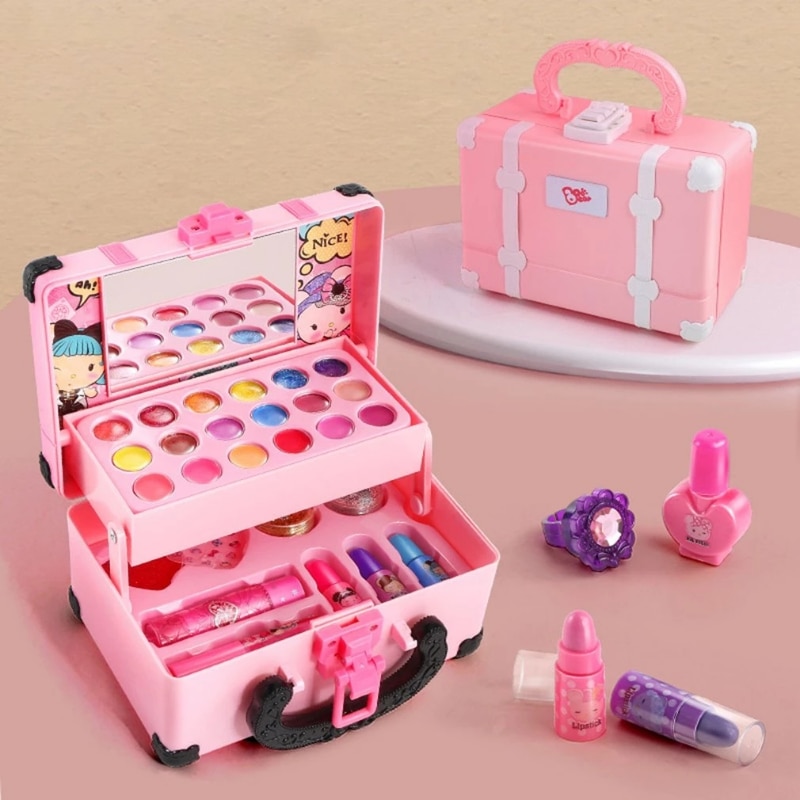 Kids Makeup Cosmetics Playing Box Princess Makeup Girl Toy Play Set Lipstick Eye Shadow Safety Nontoxic Toys Kit for Girl