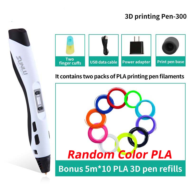 SUNLU SL-300 3D Pen With Plug 3D Printing Pens Support PLA/ABS Filament 1.75mm 8 levels Speed Control Child Christmas Gift
