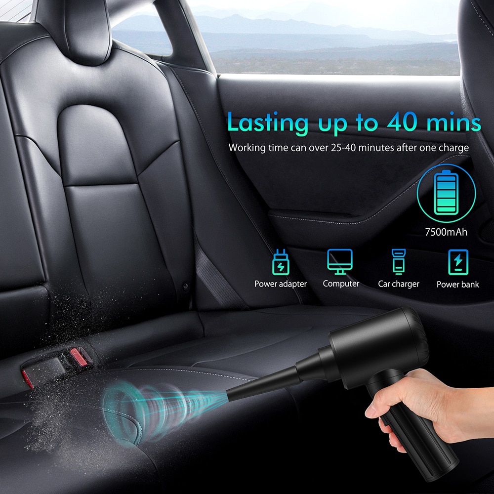 REESIBI 7500mAh 90W Cordless Electric Air Duster Rechargeable Dust Blower 90000 RPM Powerful Compressed Air Cans for PC Keyboard