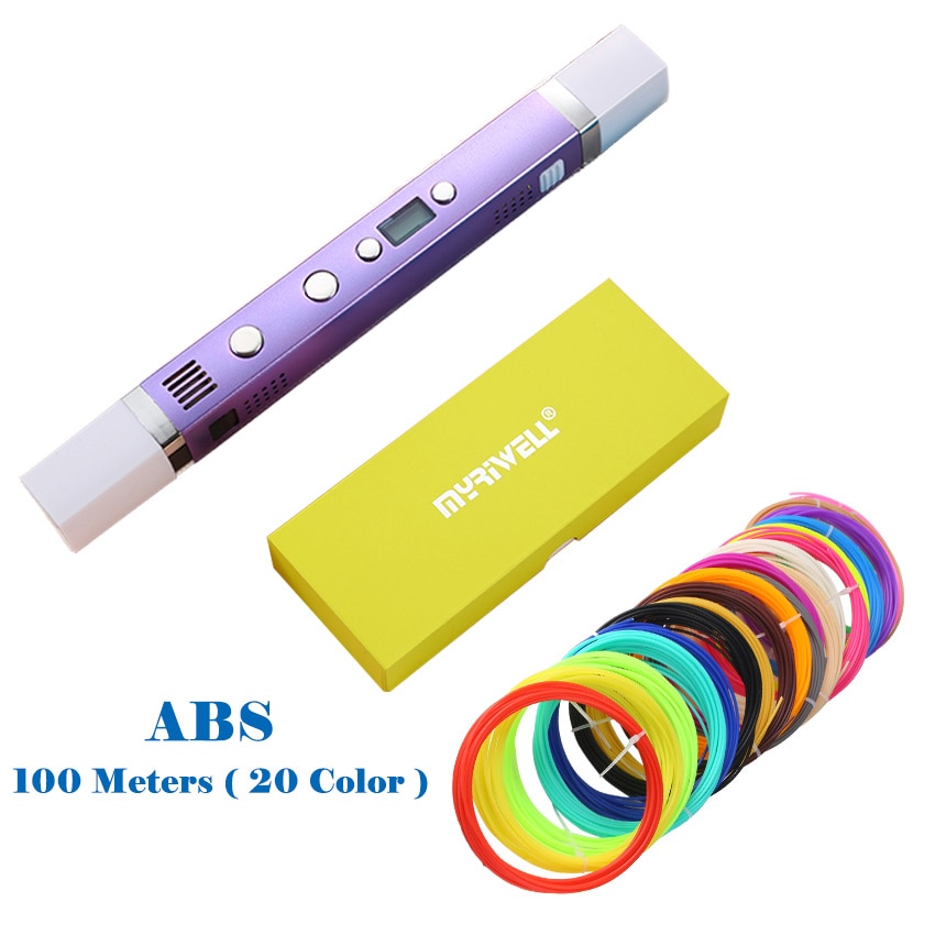 Myriwell 1.75mm ABS/PLA DIY 3D Pen LED Screen,USB Charging 3D Printing Pen+100M Filament Creative Toy Gift For Kids Design