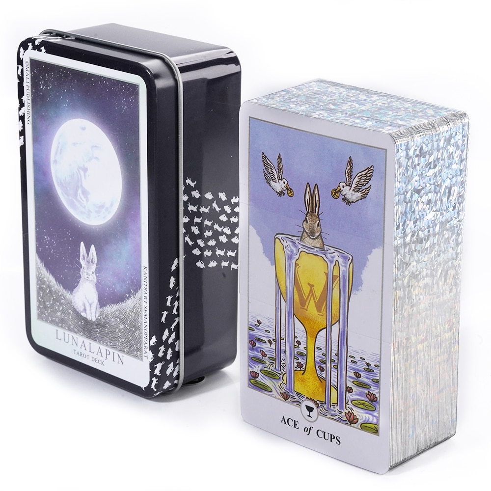 Lunalapin Tarot Luna Lapin Tarot Beginner in a Tin Metal Box High Quality 78 Card Gilded Edge Paper Booklet Based Rider Tarot