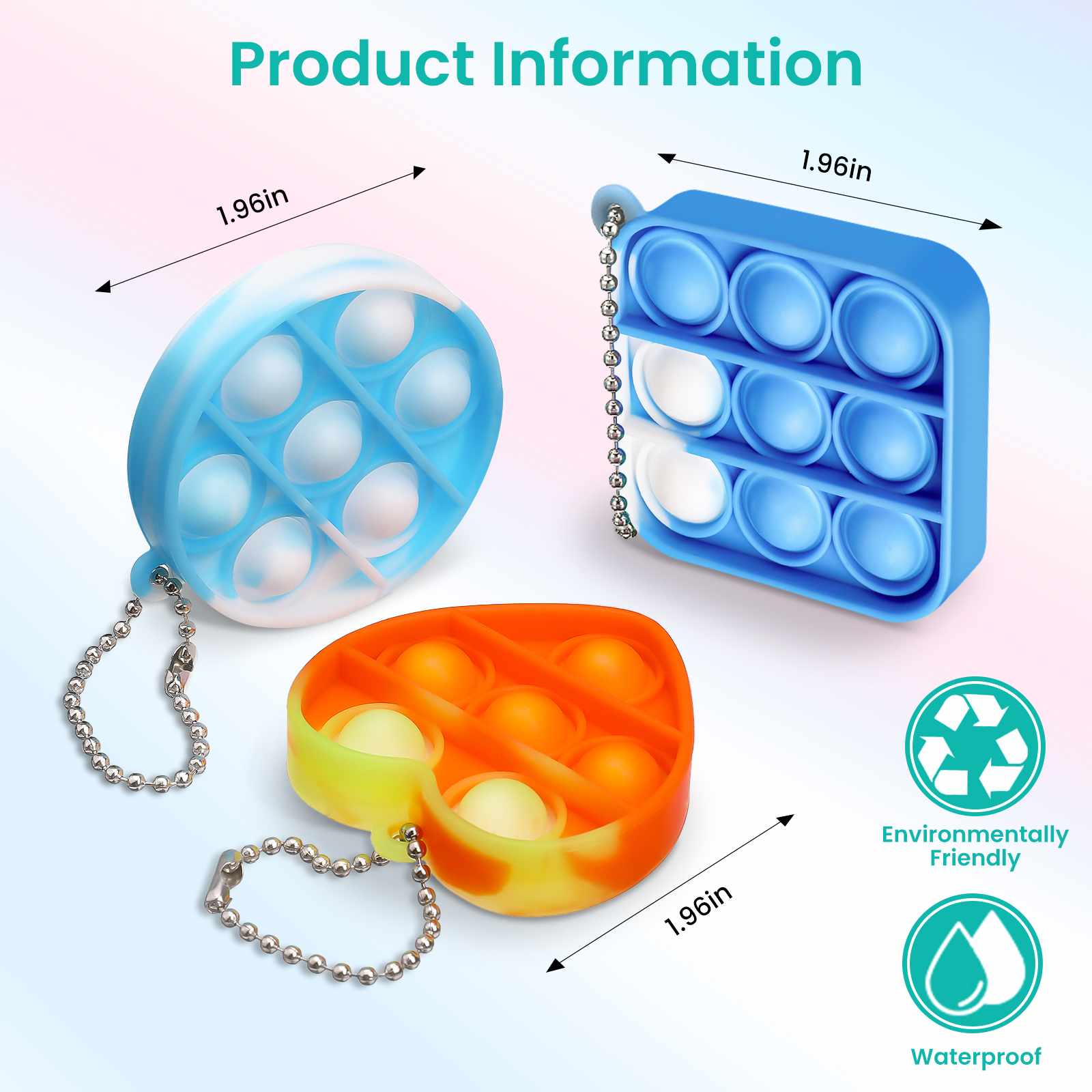 20/30/95Pcs Mini Squeeze Rainbow Stress Relief Sensory Hand Toy Popping Fidget Toy Pack Bubble Poping Keychain Squeeze Toys