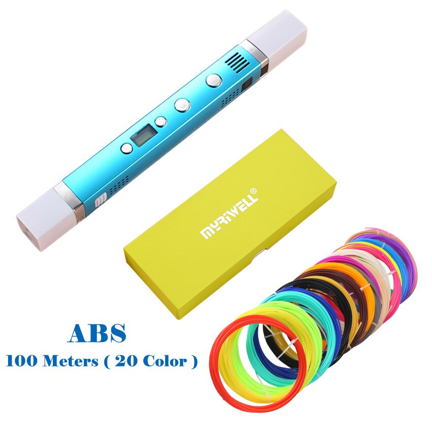 Myriwell 1.75mm ABS/PLA DIY 3D Pen LED Screen,USB Charging 3D Printing Pen+100M Filament Creative Toy Gift For Kids Design