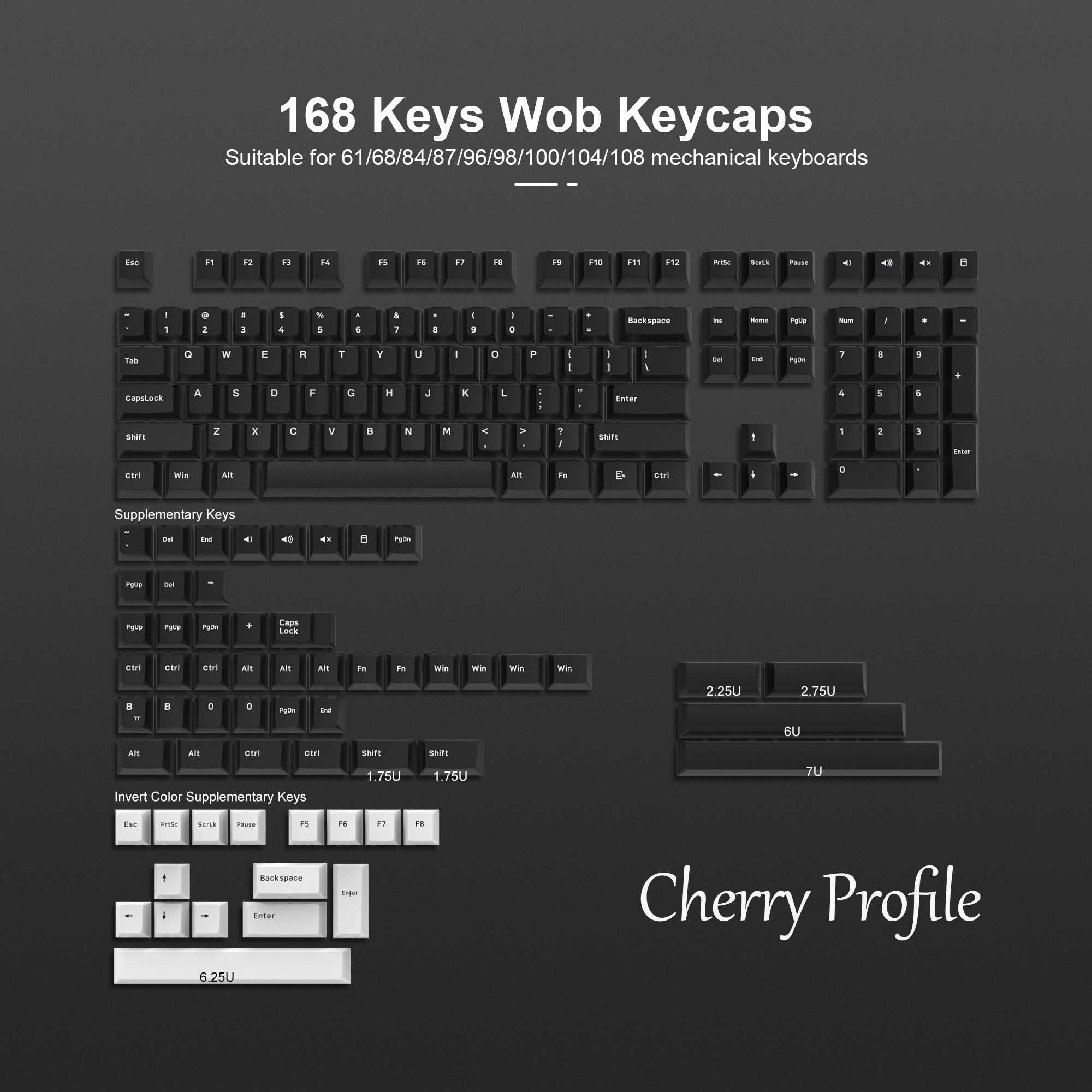 168 Keys Double Shot PBT Keycap Custom WOB Keycap Cherry Profile Keyboard Keycaps for Cherry Gateron MX Switches Gaming Keyboard