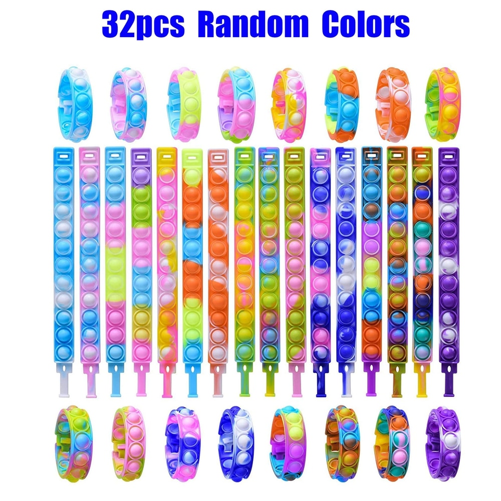 32Pcs Pop Bracelet Fidget Toy Wearable Fidget Bracelets Push Poping Bubble Sensory Stress Relief Toys for Kids Adults