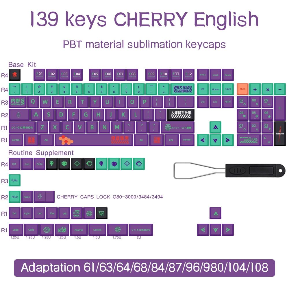 139 keys English Japanese Korean/Russian Cartoon Keycaps Cherry Profile PBT Keycap For GMK Cherry MX Switch Mechanical Keyboard
