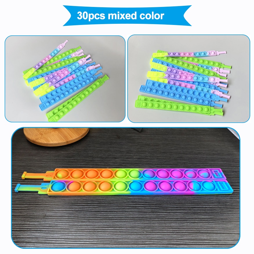 wholesale 30pcs Rainbow Fidget Stress Relief Squeeze Toys for Kid Squishy Sensory Anti Stress Game Hand Simple Dimple Relax