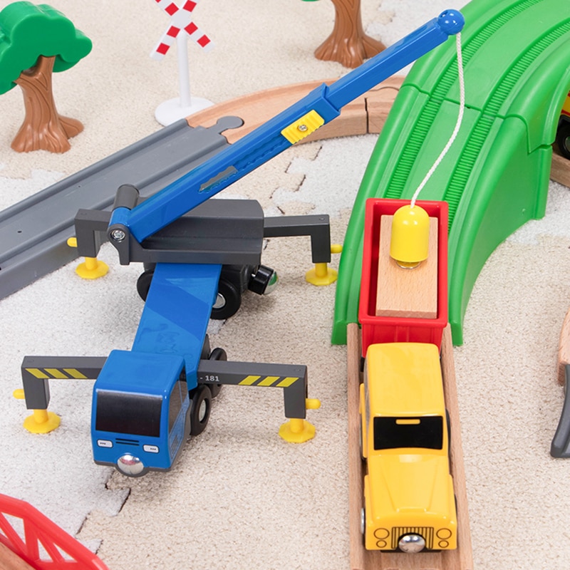 Wooden Track Train Set Car Wash Room Wooden Railway Car Educational Puzzle Toys Compatible Brand Wooden Track Toys for Boy Gifts