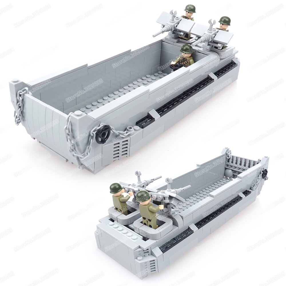 Military US LCVP Landing Craft Building Block WW2 Soldier Figures Weapons Landing Battle Special Army Model Child Gifts Boy Toys