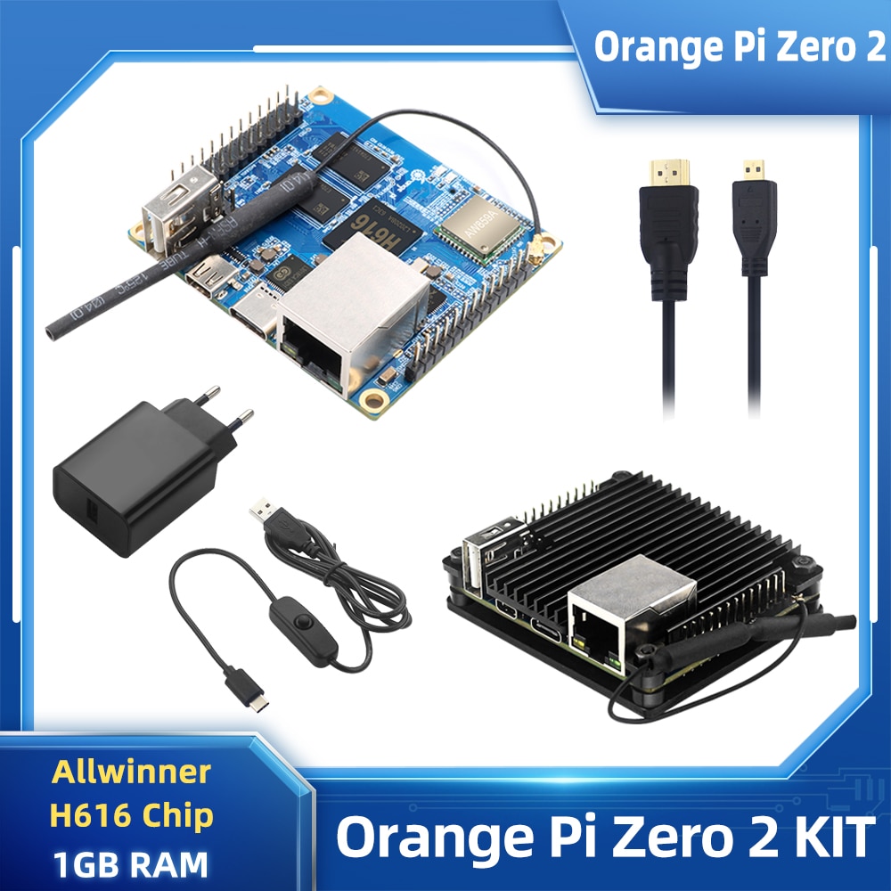Orange Pi Zero 2 1GB RAM Allwinner H616  BT Wifi IR Receiver Optional Aluminum Case Power Supply HDMI-compatible Cable