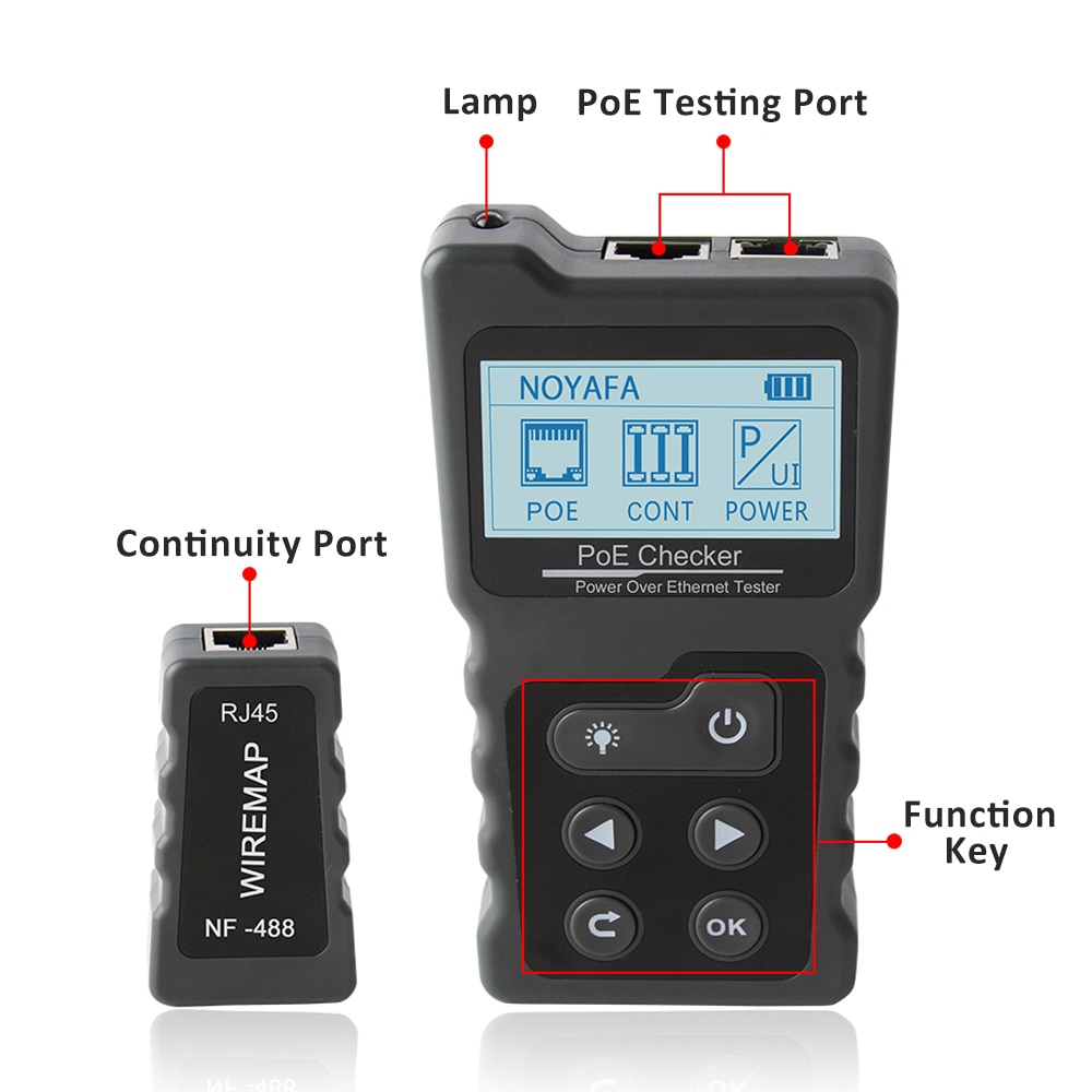 NOYAFA NF-488 Network Cable Tester PoE Switch Online Test PoE Voltage Polarity Cable Tracker Loop Test Tool with LCD Display