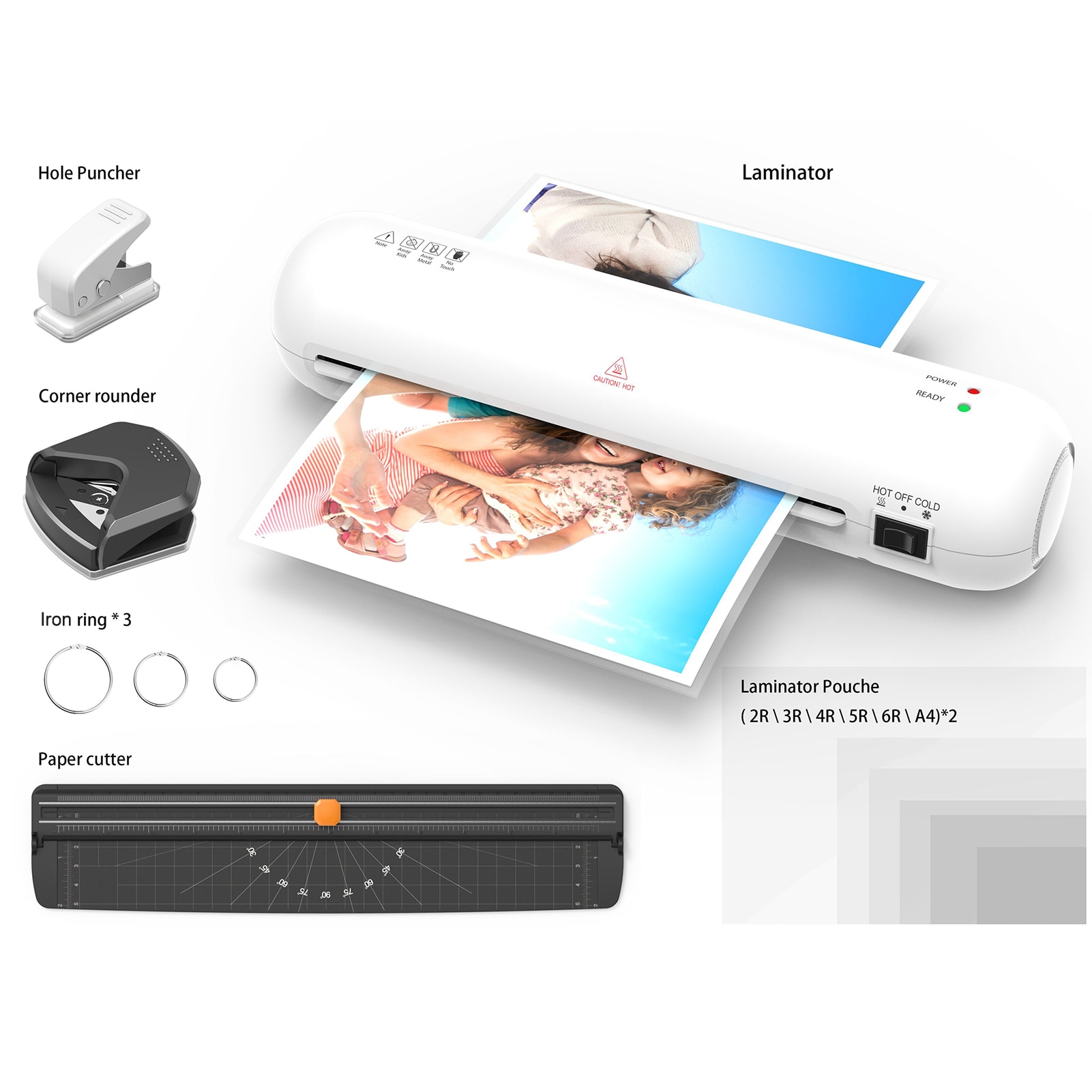 Desktop Laminator Machine Set A4 Size Hot and Cold Lamination 2 Roller System 9 inches Max Width for Home Office School