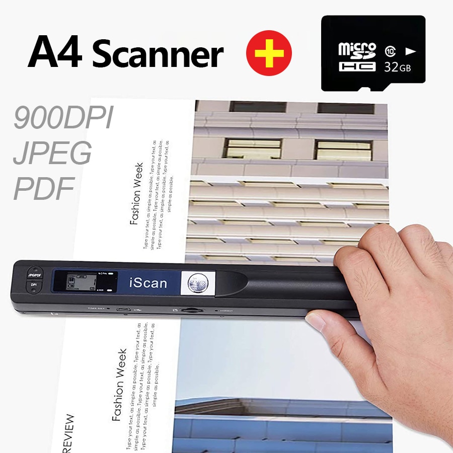 iScan Scanner Document Portable A4 Scanner For Documents Books Office Handheld Mobile Scanners JPG/PDF 900DPI