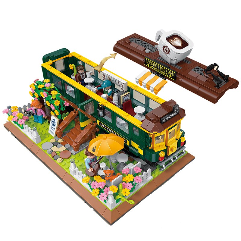 Mini City Corner Streetview Train Coffee House Model Bricks Micro Building Block Creative Expert Artistic Toys Gift Kids Friends