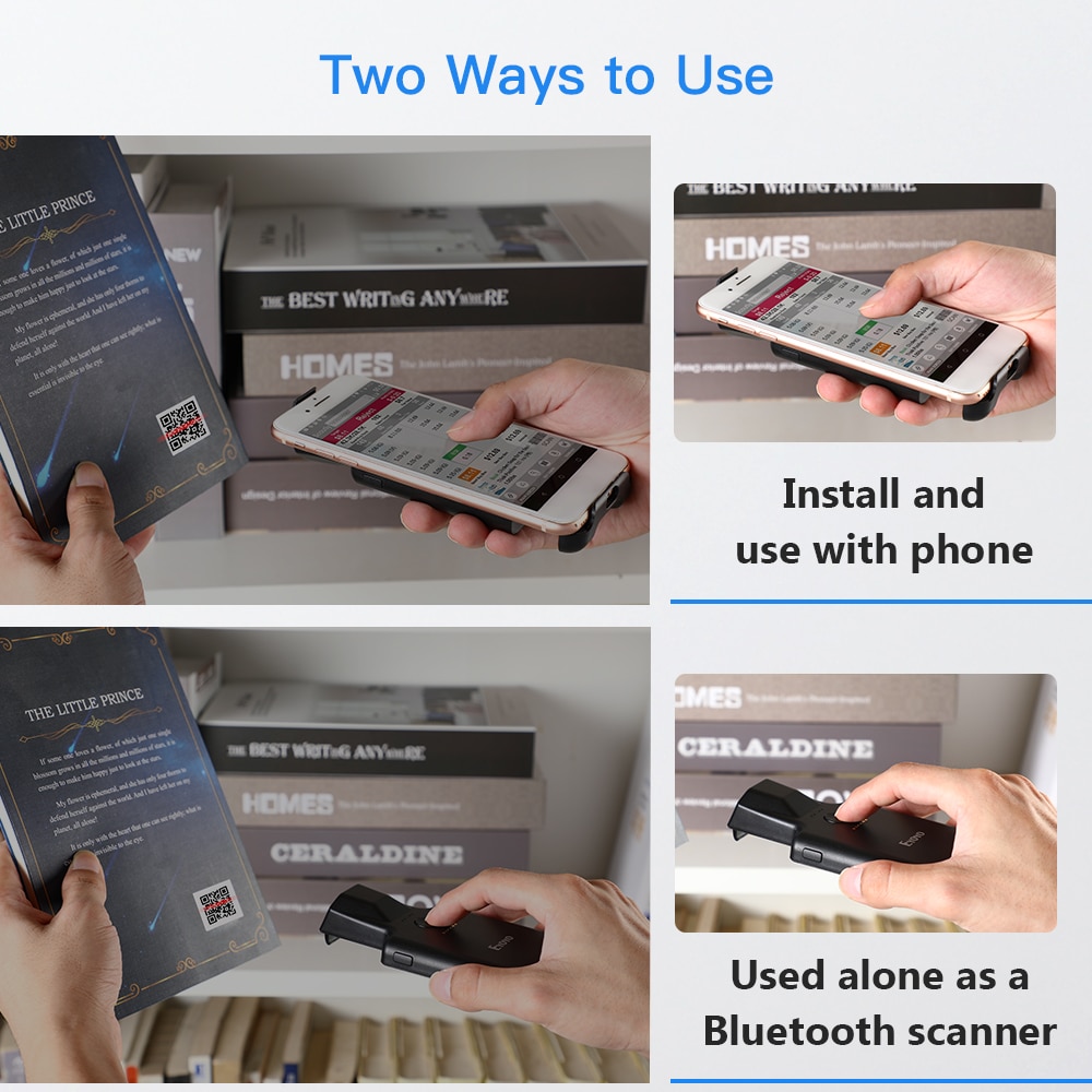 Eyoyo 2D Phone Back Clip Bluetooth Barcode Scanner Portable Barcode Reader Data Matrix Code 1D 2D QR Scanner Android IOS System