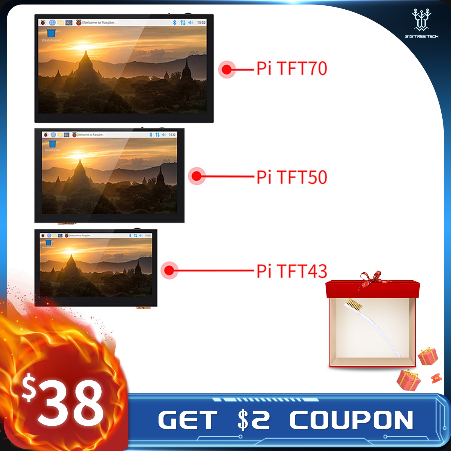 BIGTREETECH BTT PITFT50 V2.0 TFT43 TFT70 DSI Capacitive Touch Screen Raspberry Pi LCD Display 3D Printer Parts For Octopus Board