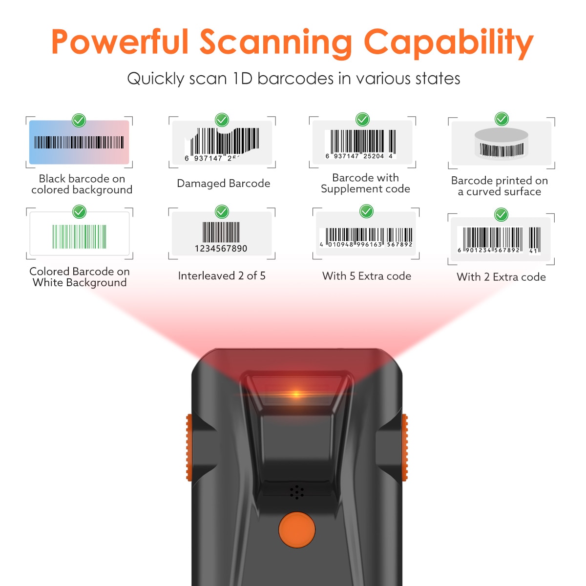 Eyoyo EY-024L1D 2D Back Clip Bluetooth Barcode Scanner Phone Portable Barcode Reader Data Matrix 1D Scanner Windows/Android/ iOS