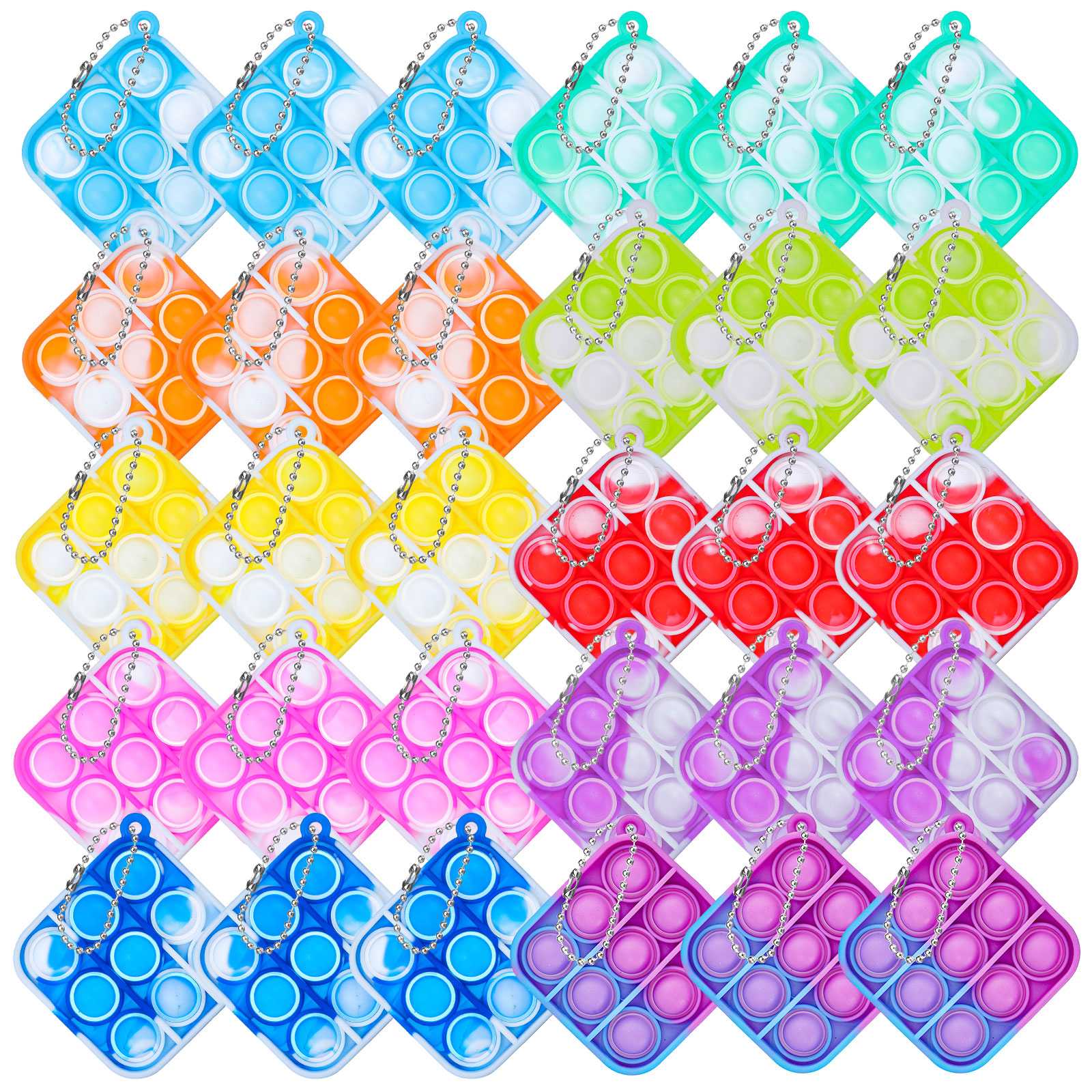 20/30/95Pcs Mini Squeeze Rainbow Stress Relief Sensory Hand Toy Popping Fidget Toy Pack Bubble Poping Keychain Squeeze Toys