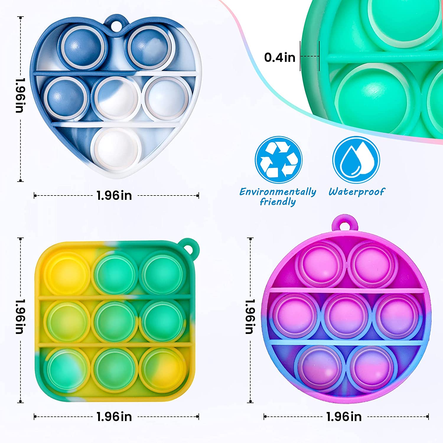20/30/95Pcs Mini Squeeze Rainbow Stress Relief Sensory Hand Toy Popping Fidget Toy Pack Bubble Poping Keychain Squeeze Toys