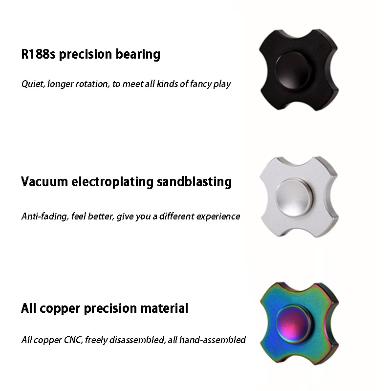 Metal Small Square Fidget Spinner Mini Elf Pure Copper Fingertip Gyro Decompression Stress Relief Autism Toy Adult Child Gift