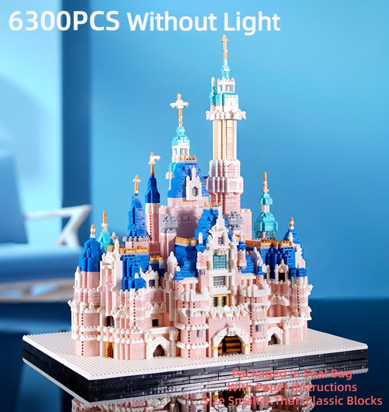 6300PCS Large Castle Building Blocks Pink Series Castle Church Bricks Adult High Difficulty Construction Toys Girls Gift