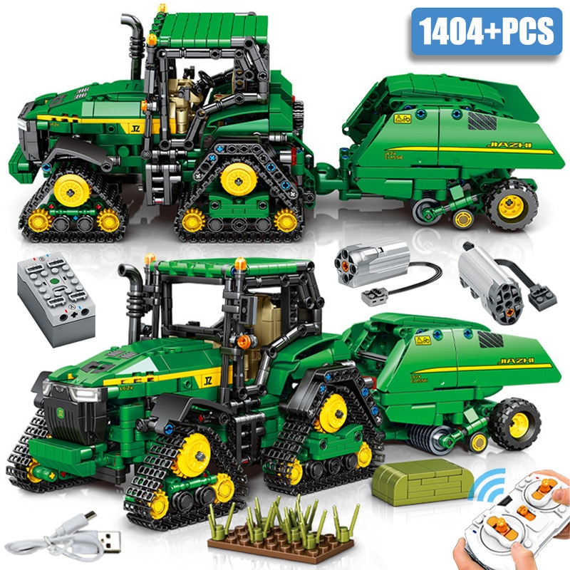 Technical 1404pcs Farm John Deere Harvester Machine Building Blocks MOC Mechanical Tractor Bricks Toys Gifts For Children Adult